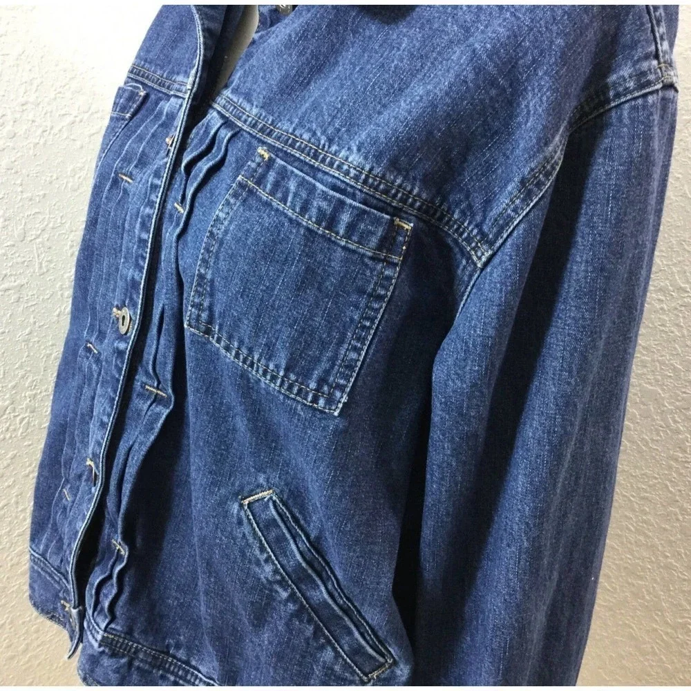 LIZ Claiborne Denim Jeans Jacket Trucker‎ Cotton Blue Sz XL Sherpa Collar Womens